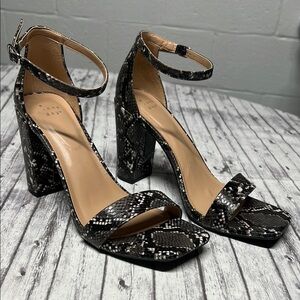 a new day Black and Cream snakeskin design Heeled Sandals with Ankle Strap